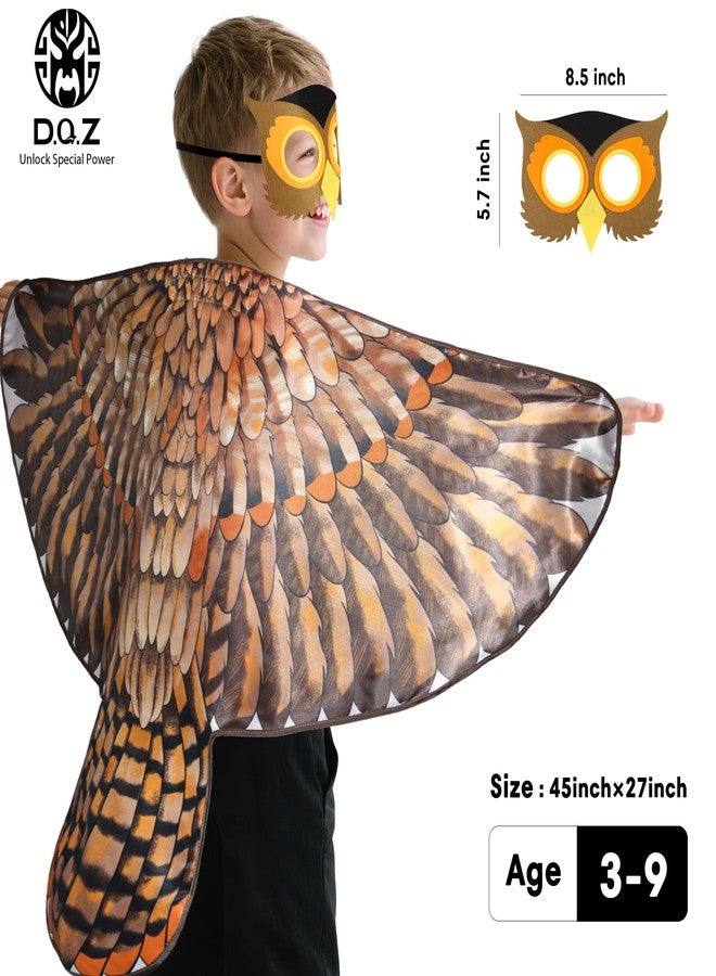 D.Q.Z Double-Sided Bird Wings Owl Costume for Kids Dress Up Clothes Feather Headband, Toddlers Eagle Animal Role Play Halloween (Grey) - Image 5